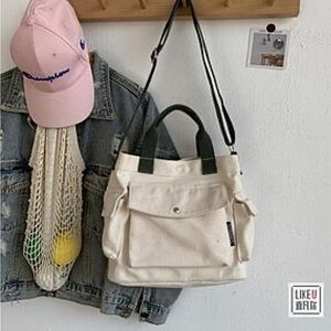 Canvas Crossbody Bag with pockets